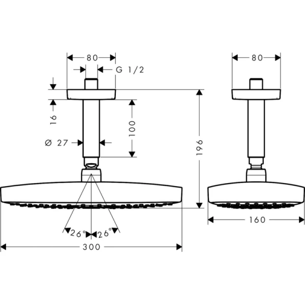 верхний душ hansgrohe raindance select e 300 2jet ecosmart 26608000