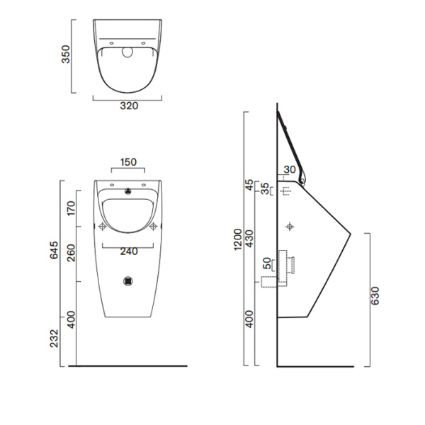 писсуар catalano 64x32см rimless, с отв. под крышку, черный матовый