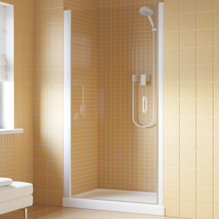 Дверь для душевой кабины в нишу Vegas Glass EPux 90 01 01 профиль белый, стекло прозрачное