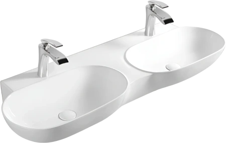 Раковина SantiLine SL-2113 накладная/подвесная, 120x39 см, двойная, белая