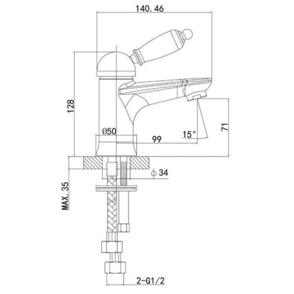 смеситель для раковины с донным клапаном caprigo adria uno 02-522-vot