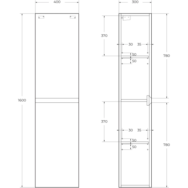 шкаф пенал cezares molveno 40 molveno-1600-2a-sc-nr подвесной nero