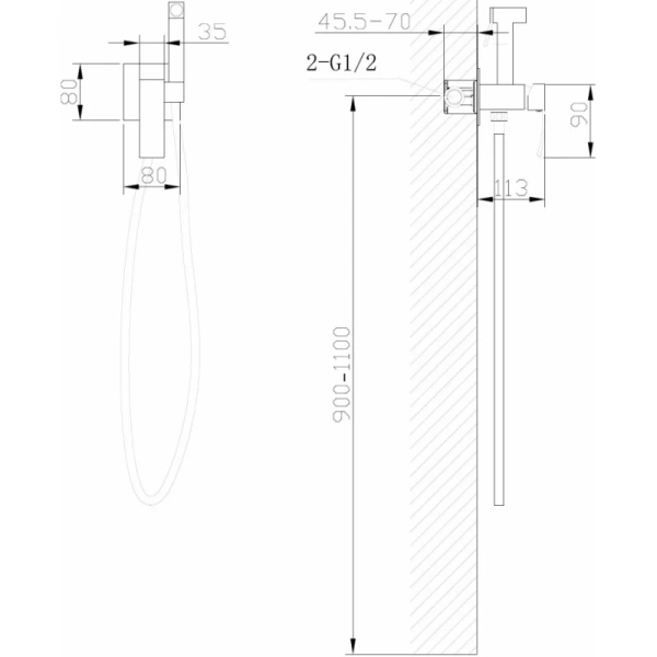гигиенический душ abber wasserfall af8625sp со смесителем, сатин