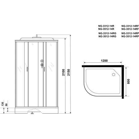 душевая кабина niagara classic 120х80 ng-3512-14r без гидромассажа