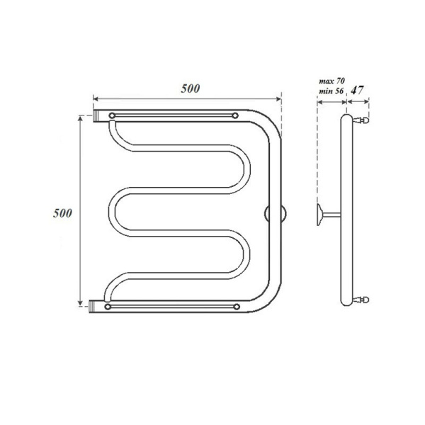 полотенцесушитель point фокстрот pn25555p водяной, с полкой, 1", 50x50 см, хром