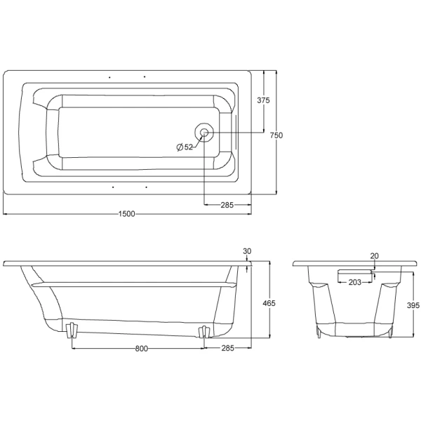чугунная ванна jacob delafon archer e6d906-0 150x75 см, без отверстий для ручек, цвет белый
