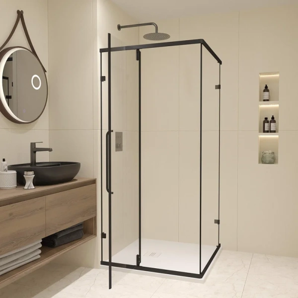 душевой уголок rgw classic cl-035-b 90х90x185, профиль матовый черный, стекло прозрачное