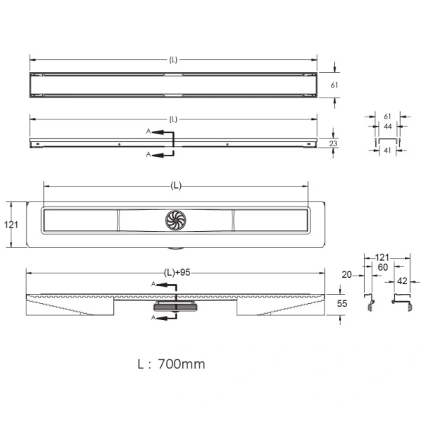 душевой лоток berges b1 antik 700 090125 с решеткой хром матовый