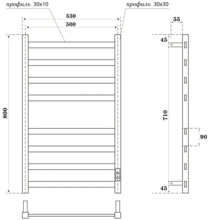 полотенцесушитель point меркурий pn83858gr электрический, 50x80 см, графит