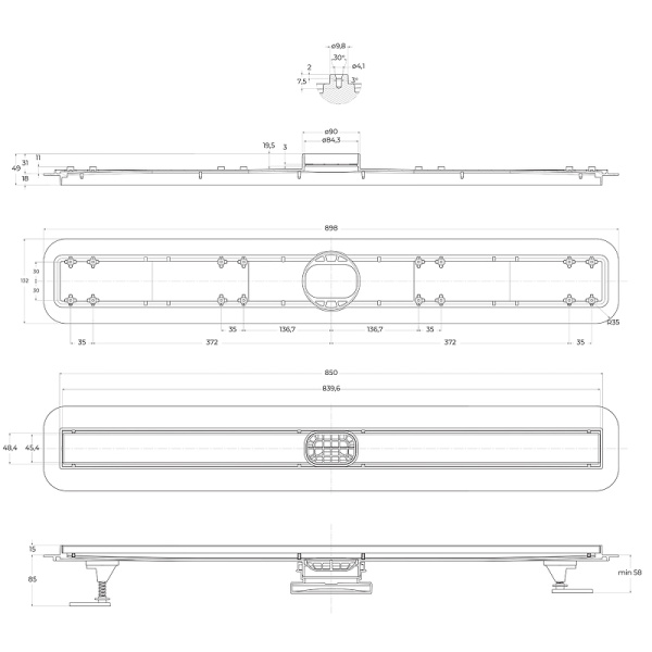 душевой лоток belbagno luce bb-ld-luce-90-cr с решеткой хром / под плитку