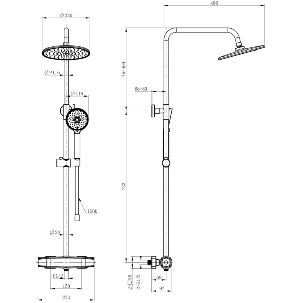 душевая система wonzon & woghand neo ww-b3035-a-mb 230 мм, с термостатом, черный матовый