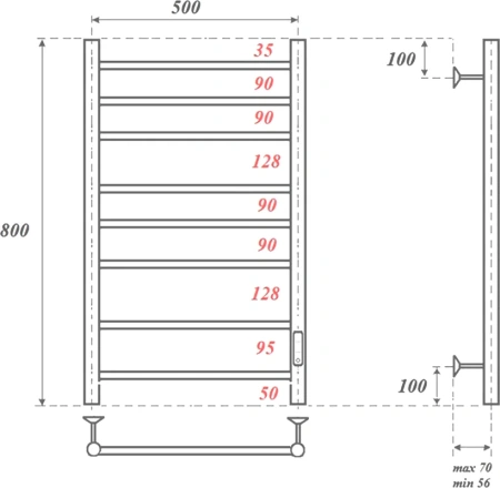 полотенцесушитель point аврора pn10858br электрический, 50x80 см, бронзовый