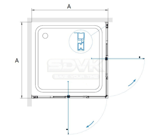 душевой уголок rgw passage pa-038b 80×80 350803888-14 профиль черный, стекло прозрачное