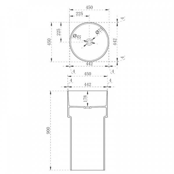 раковина напольная 45x45 см abber kristall at2701opal
