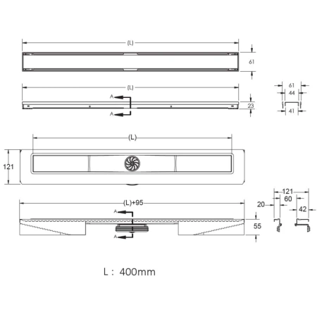 душевой лоток berges b1 keramik 400 090115 с решеткой хром матовый