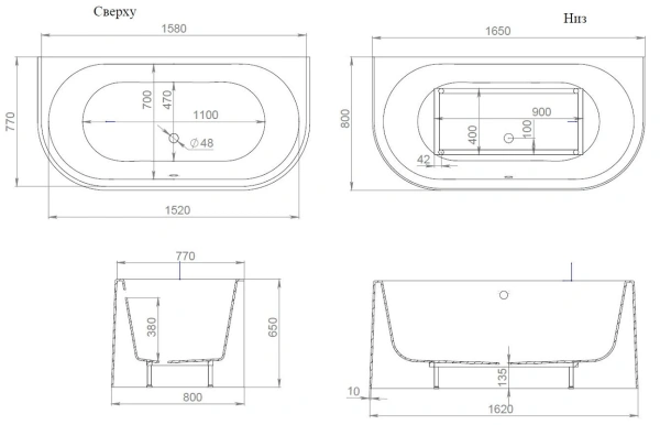 ванна из искусственного камня salini giada 100911g/m, 165х80 см, из материала sapirit, глянцевая или матовая белая