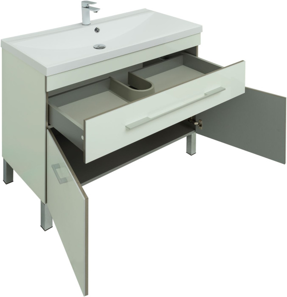 тумба с раковиной aquanet верона 100 белый (напольная 1 ящик 2 дверцы)