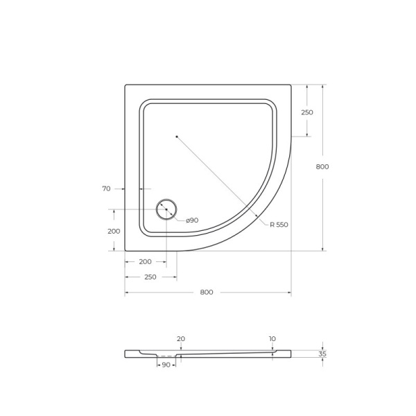 душевой поддон из стеклокомпозита cezares tray smc 100x100 tray-m-r-100-550-35-w белый
