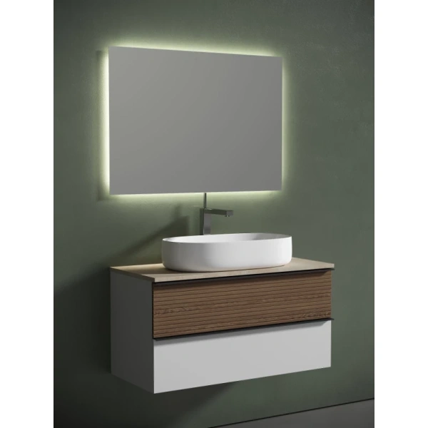 тумба с раковиной sancos delta dl100w + tt100a2x + cn5022 100 см, подвесная, со столешницей, светлый дуб/белый матовый