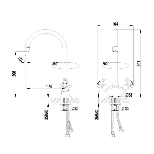смеситель для кухни с высоким поворотным изливом lemark plus harmony lm1405c