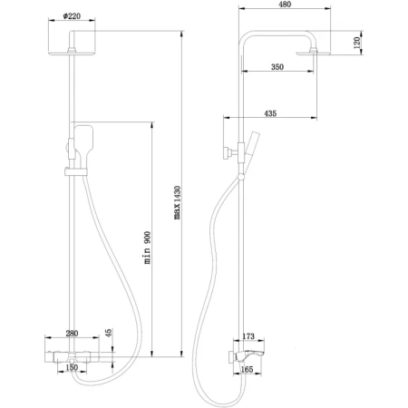 душевая система abber thermostat af8516gl 220 мм, с термостатом, золотой матовый