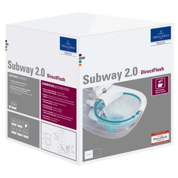 унитаз villeroy & boch subway 2.0 5614r201 подвесной, безободковый, с сиденьем микролифт, альпийский белый
