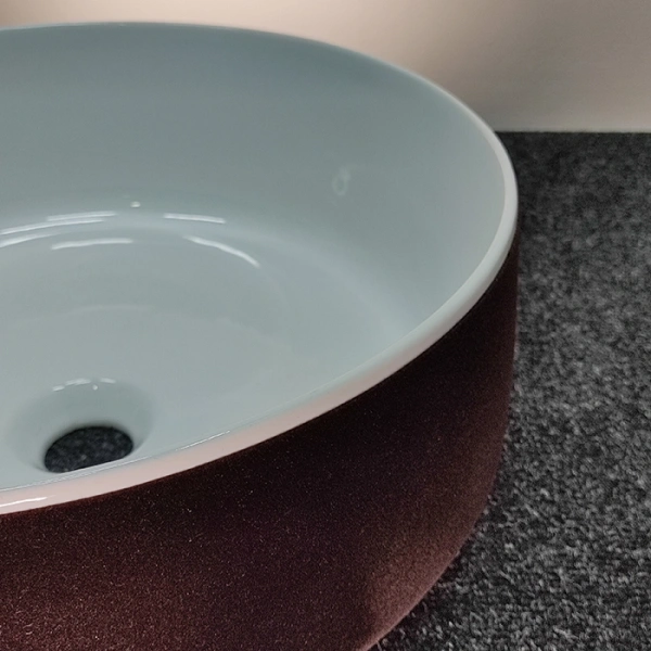 раковина artceram cognac col001 01 65 накладная, без отв., без перелива, на столешницу, saniglaze, ø42xh16 см, белый / testa di moro