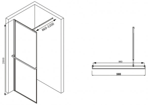 душевая перегородка abber immer offen 100 ag60100b8 профиль черный, стекло прозрачное 457427