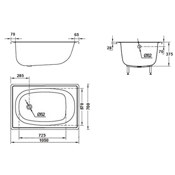 ванна стальная blb europa mini b15esls 105x70 см, белый