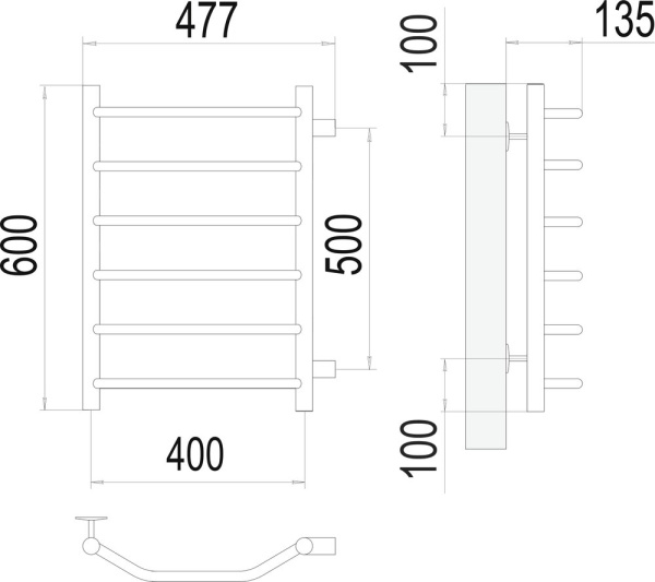 полотенцесушитель водяной terminus виктория п6 400x600 4670078530059 с боковым подключением 500