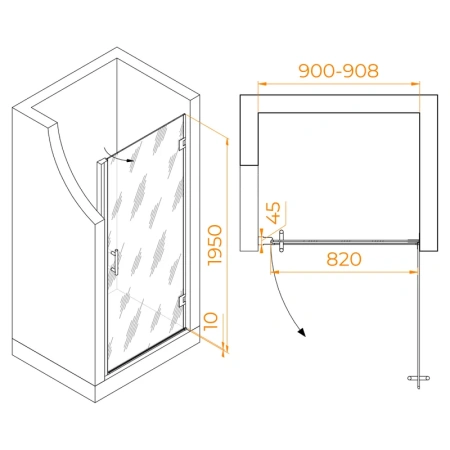 душевая дверь в нишу rgw hotel ho-011 900х1950 профиль хром, стекло прозрачное