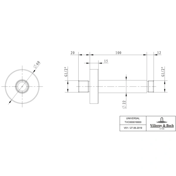 кронштейн для верхнего душа 100 мм villeroy & boch universal tvc00001900061