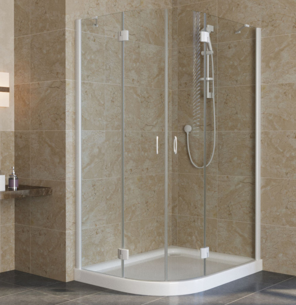душевой уголок vegas glass afs-fux 120*100 01 01 профиль белый, стекло прозрачное