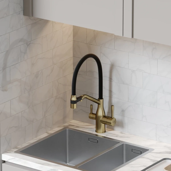 смеситель для кухни sancos orta sc4008bg золото брашированное черный