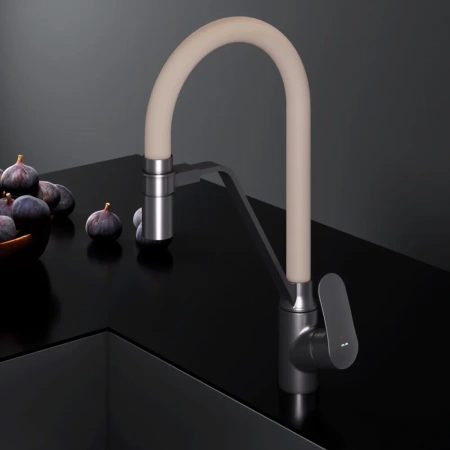 смеситель для кухни am.pm like f8007826 с гибким изливом, бежевый/ черный