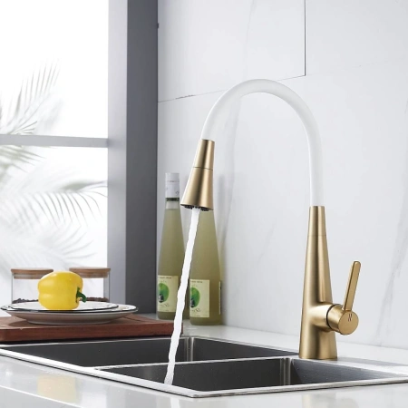 смеситель для кухни rose r213g с гибким изливом, золотой матовый