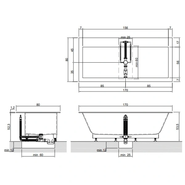 ванны из материала corian 170 см antonio lupi biblio biblio20 bianco/cr белая