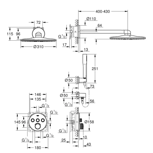 душевой комплект 310 мм grohe smartcontrol 34709000