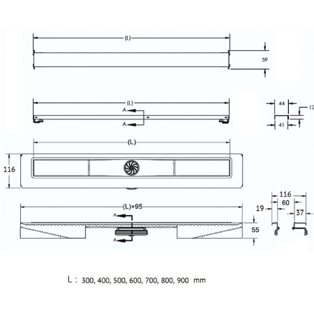 душевой лоток berges c1 norma 800 095139 с черной матовой решеткой