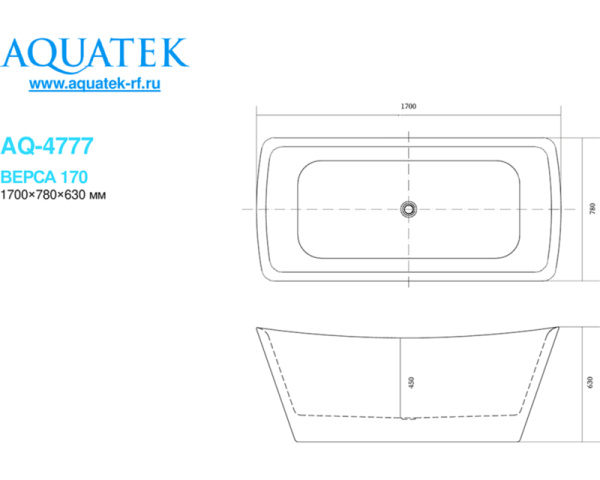акриловая ванна aquatek верса 170x78 aq-4777 без гидромассажа акриловая ванна aquatek верса 170x78 aq-4777 без гидромассажа