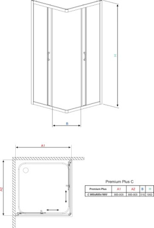 душевой уголок radaway premium plus c 90×90 30453-01-01n прозрачное