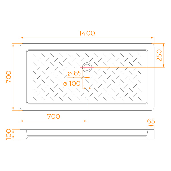 душевой поддон rgw cer cr-147 керамический, прямоугольный, 70×140×10 см, белый