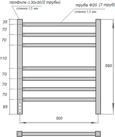 полотенцесушитель point веста pn70756b электрический, 50x60 см, черный