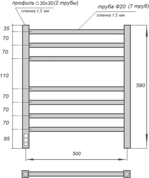 полотенцесушитель point веста pn70756w электрический, 50x60 см, белый