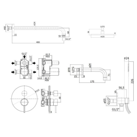 душевой комплект paffoni light kitlig019cr139 22.5 см, хром глянцевый