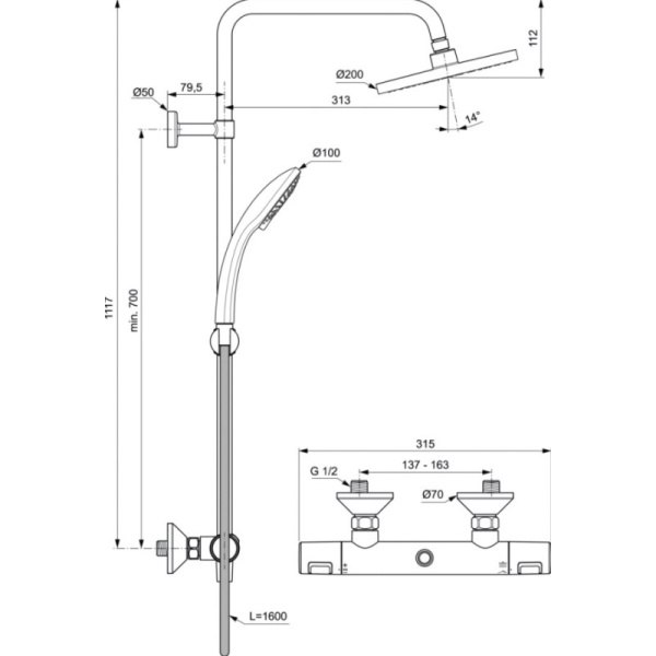 душевая система ideal standard ceratherm t25 a7208aa хром