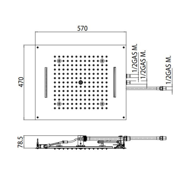 верхний душ 57х47см bossini dream sprays h38917.021, с 3 функциями, потолочный, цвет: золото
