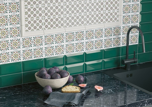 Керамическая плитка Kerama Marazzi Клемансо зелёный грань 16058 настенная 7,4х15 см