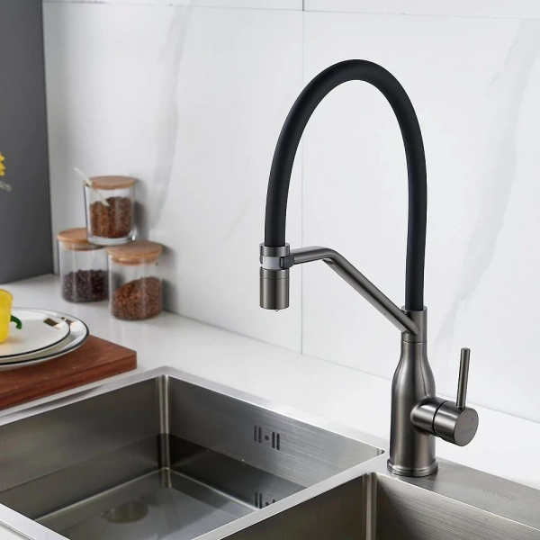 смеситель для кухни shevanik s343t-3 с гибким изливом, оружейная сталь