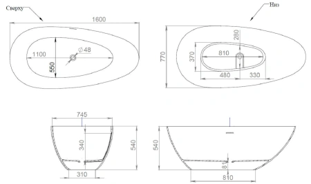ванна из искусственного камня salini paola basso 101611g/m, 160х77х54 см, из материала sapirit, глянцевая или матовая белая